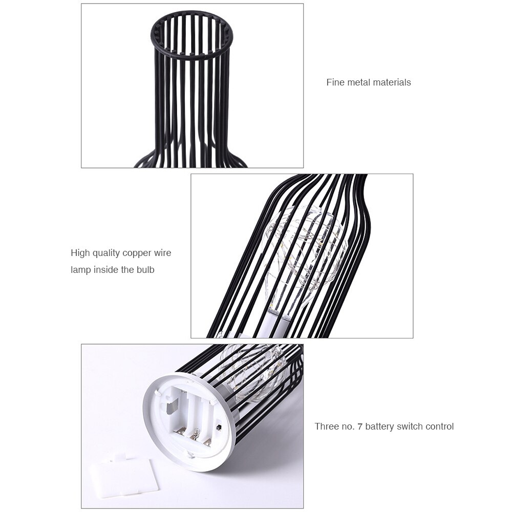 زجاجة نبيذ من الحديد المطاوع وزجاج نبيذ ومصابيح LED للمصفق وفوانيس ليلية